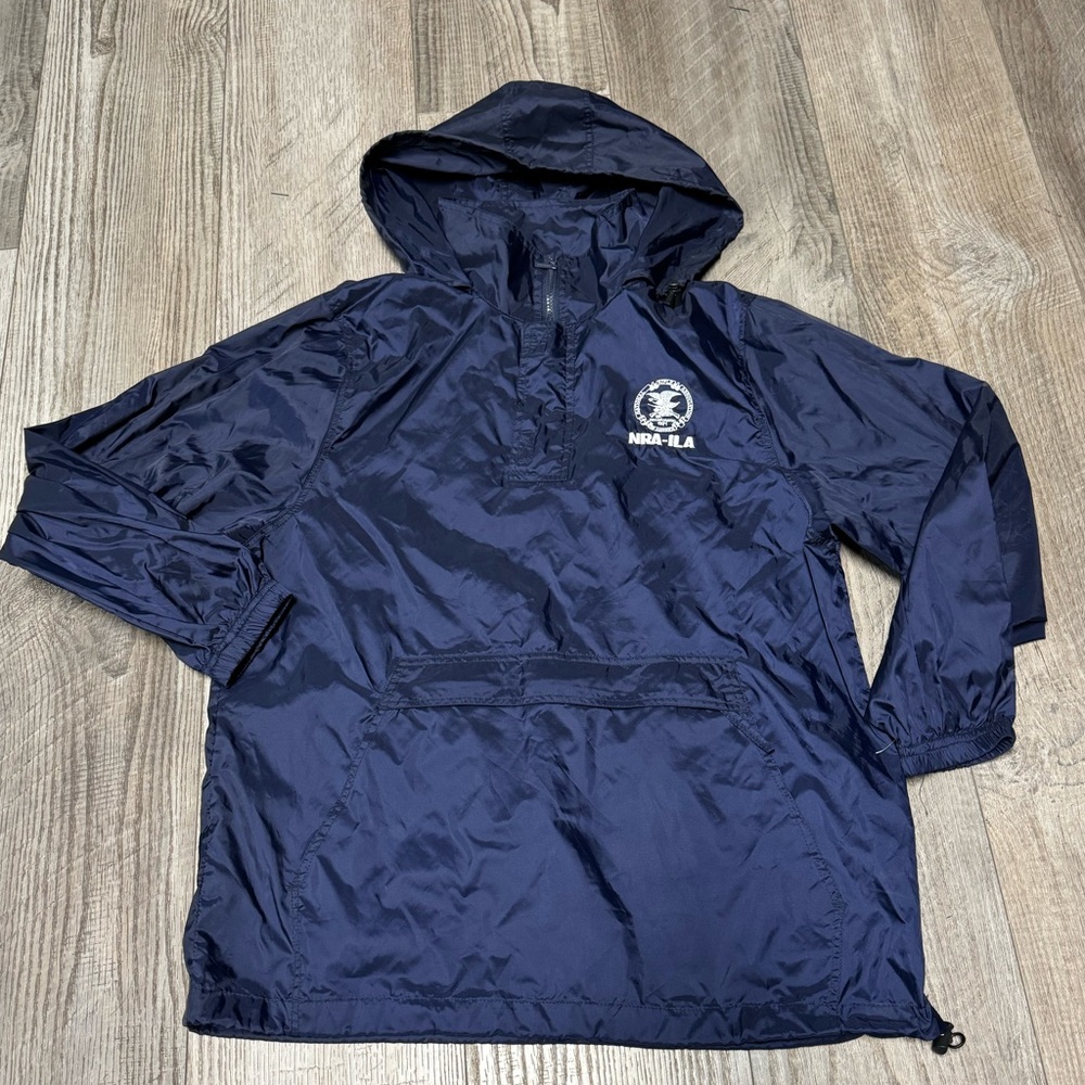 vintage  NRA ILA National Rifle Association blue hooded windbreaker jacket XL